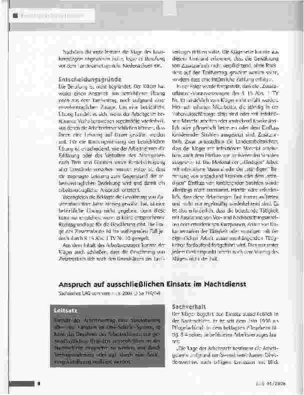 Vorschauseite 1: Anspruch auf ausschließlichen Einsatz im Nachtdienst
