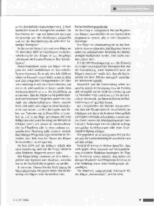 Vorschauseite 2: Anspruch auf ausschließlichen Einsatz im Nachtdienst