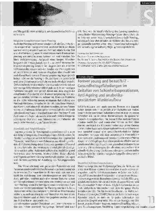 Vorschauseite 1: Foreveryoung and beautiful? -Gesundheitsgefährdungen im Zeitalter von Schönheitsoperationen, Anti-Ageing und anabolikagestütztem Muskelaufbau