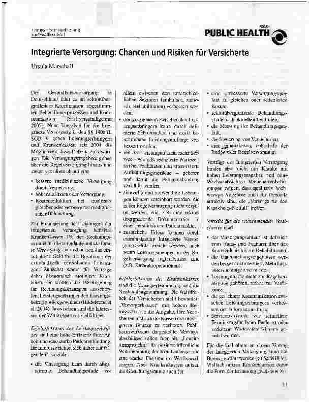 Vorschauseite 1: Integrierte Versorgung: Chancen und Risiken für Versicherte