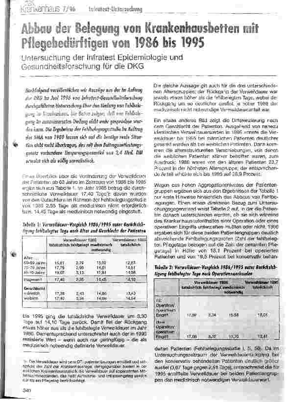 Vorschauseite 1: Abbau der Belegung von Krankenhausbetten mit Pflegebedürftigen von 1986 bis 1995