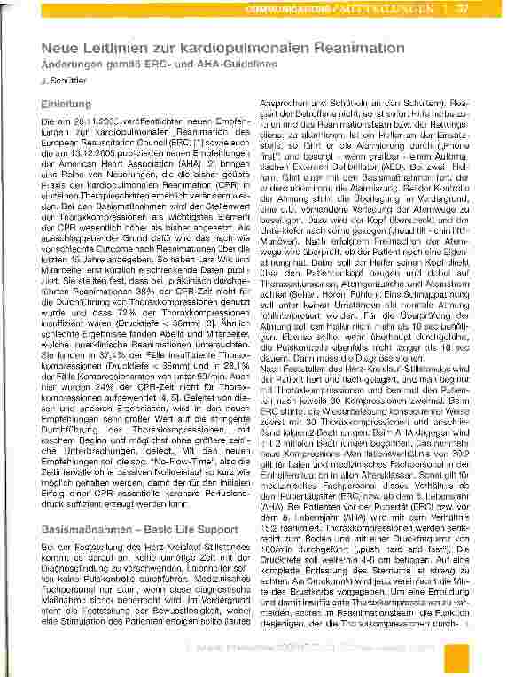 Vorschauseite 1: Neue Leitlinien zur kardiopulmonalen ReanimationÄnderungen gemäß ERCund AHA-Guidelines