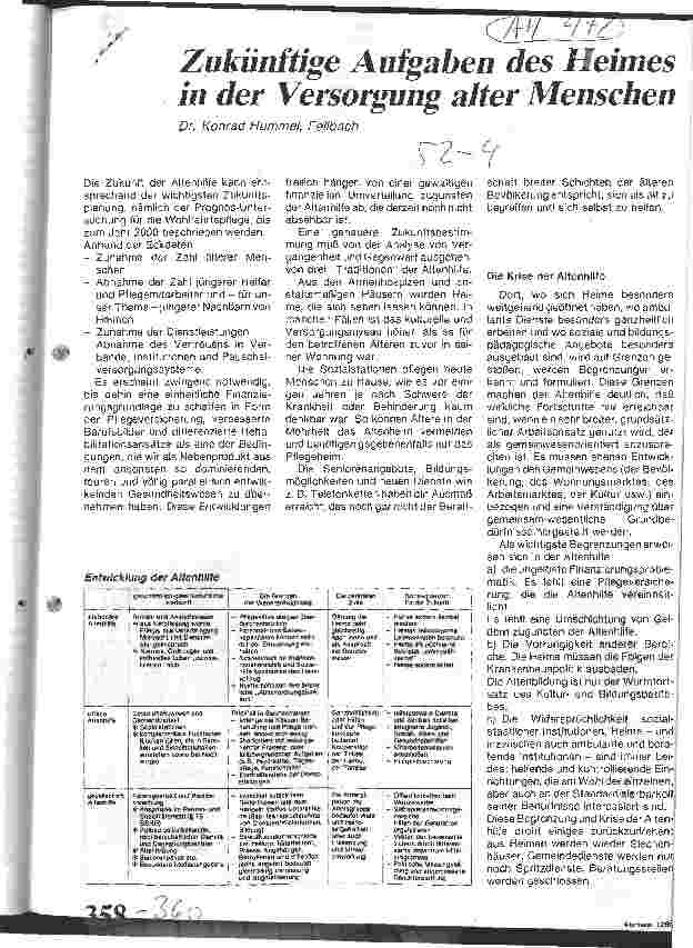 Vorschauseite 1: Zukünftige Aufgaben des Heimes in der Versorgung alter Menschen