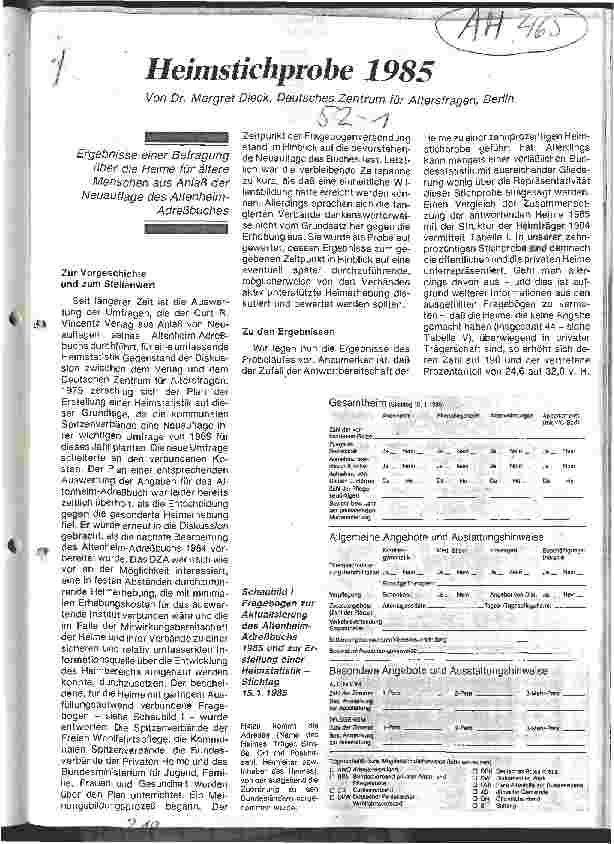 Vorschauseite 1: Heimstichprobe 1985