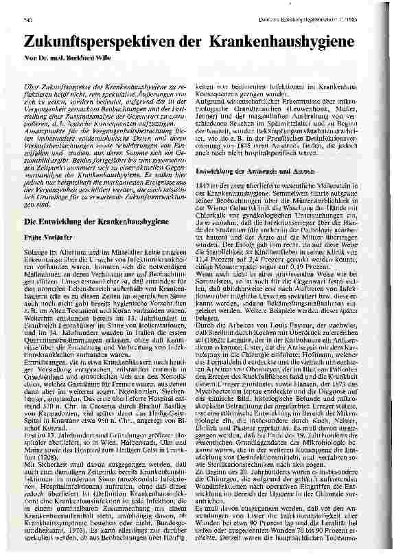 Vorschauseite 1: Zukunftsperspektiven der Krankenhaushygiene