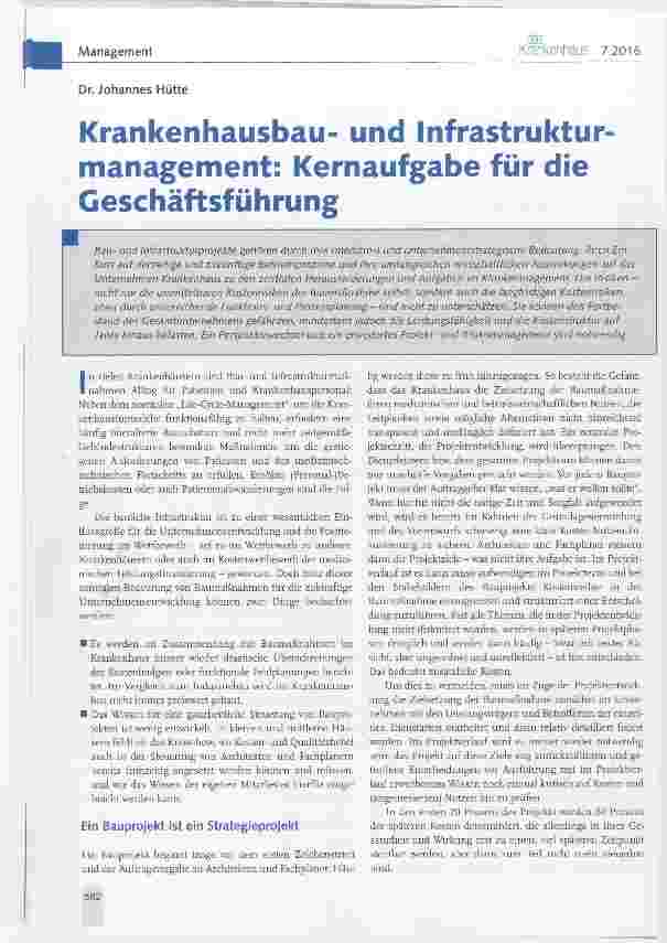 Vorschauseite 1: Krankenhausbauund Infrastrukturmanagement: Kernaufgabe für die Geschäftsführung