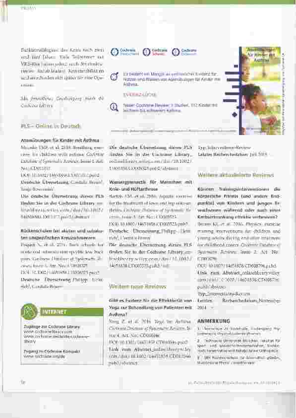 Vorschauseite 3: Cochrane-Update 6_2016 Neues aus der Cochrane Library