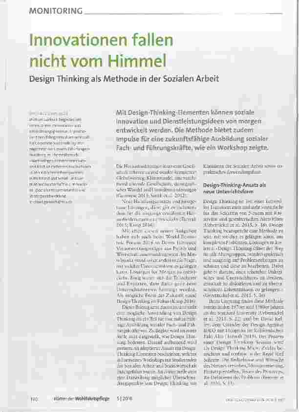 Vorschauseite 1: Innovationen fallen nicht vom Himmel Design Thinking als Methode in der Sozialen Arbeit
