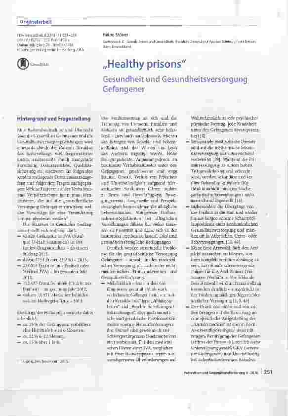 Vorschauseite 1: Healthy prisons Gesundheit und Gesundheitsversorgung Gefangener