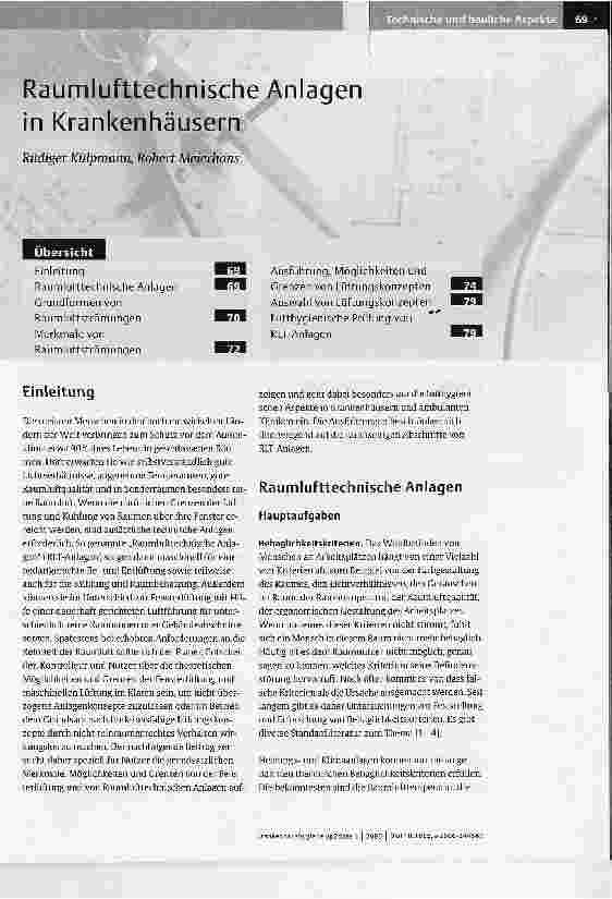 Vorschauseite 1: Raumlufttechnische Anlagen in Krankenhäusern