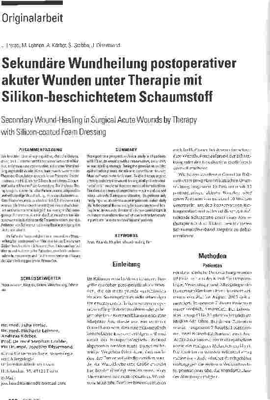 Vorschauseite 1: Sekundäre Wundheilung postoperativer akuter Wunden unter Therapie mit Silikon-beschichtetem Schaumstoff