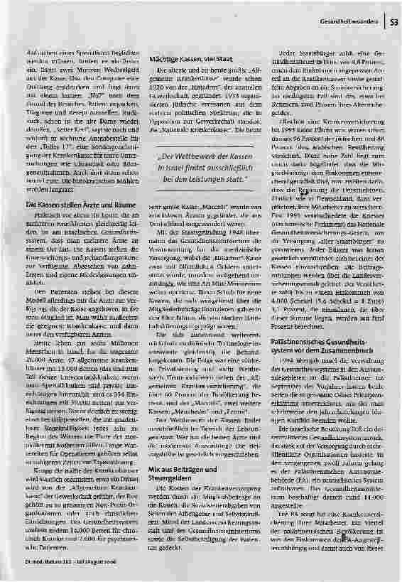 Vorschauseite 2: Krasse GegensätzeDie Gesundheitssysteme in Israel und in den Palästinensergebieten