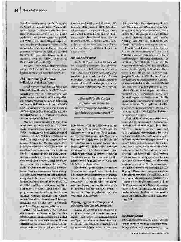 Vorschauseite 3: Krasse GegensätzeDie Gesundheitssysteme in Israel und in den Palästinensergebieten