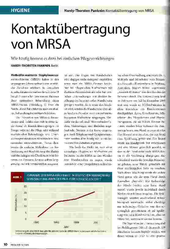 Vorschauseite 1: Kontaktübertragung von MRSAWie häufig kommt es dazu bei einfachen Pflegeverrichtungen