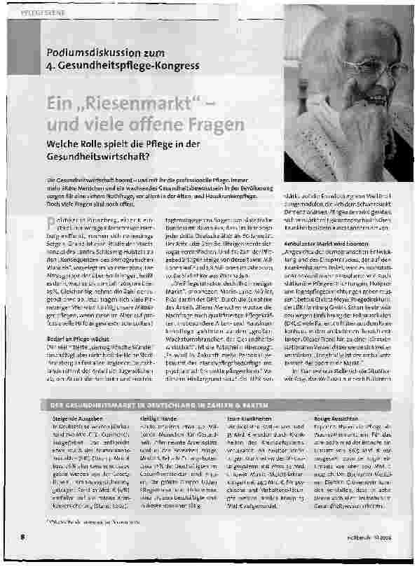 Vorschauseite 1: Ein Riesenmarkt - und viele offene FragenWelche Rolle spielt die Pflege in der Gesundheitswirtschaft?