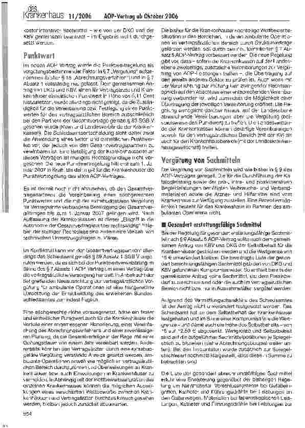 Vorschauseite 2: Neuer Vertrag zum ambulanten Operieren im Krankenhaus ab dem 1. Oktober 2006