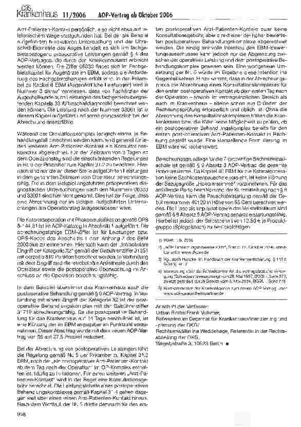 Vorschauseite 5: Neuer Vertrag zum ambulanten Operieren im Krankenhaus ab dem 1. Oktober 2006