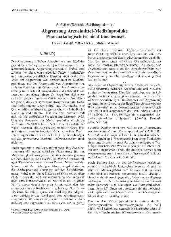 Vorschauseite 1: Abgrenzung Arzneimittel-Medizinprodukt: Pharmakologisch ist nicht biochemisch