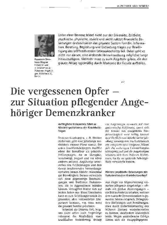 Vorschauseite 1: Die vergessenen Opfer - zur Situation pflegender Angehöriger Demenzkranker