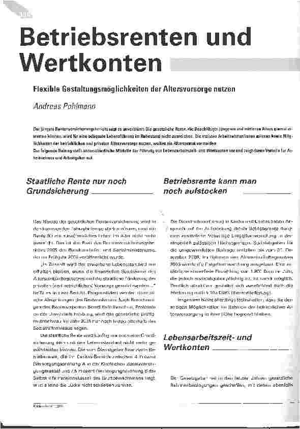 Vorschauseite 1: Betriebsrenten und Wertkonten - Flexible Gestaltungsmöglichkeiten der Altersvorsorge nutzen