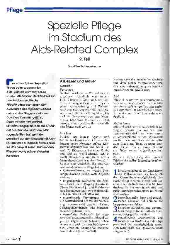 Vorschauseite 1: Spezielle Pflege im Stadium des Aids-Related Complex 2. Teil