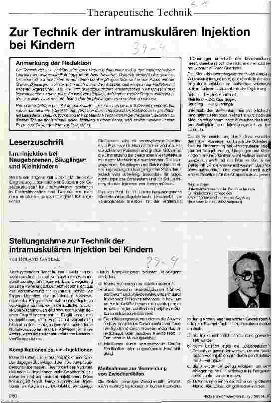 Vorschauseite 1: Zur Technik der intramuskulären Injektion bei Kindern Stellungnahme zur Technik der intramuskulären Injektion bei Kindern