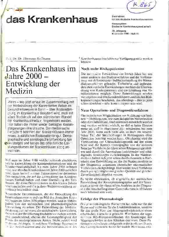 Vorschauseite 1: Das Krankenhaus im Jahre 2000 --- Entwicklung der Medizin