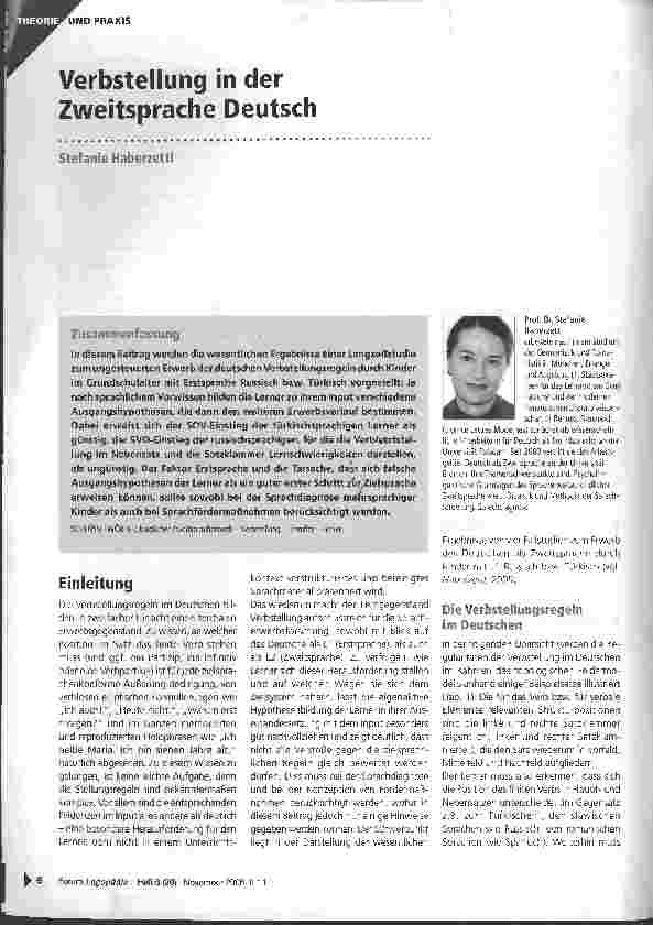 Vorschauseite 1: Verbstellung in der Zweitsprache Deutsch