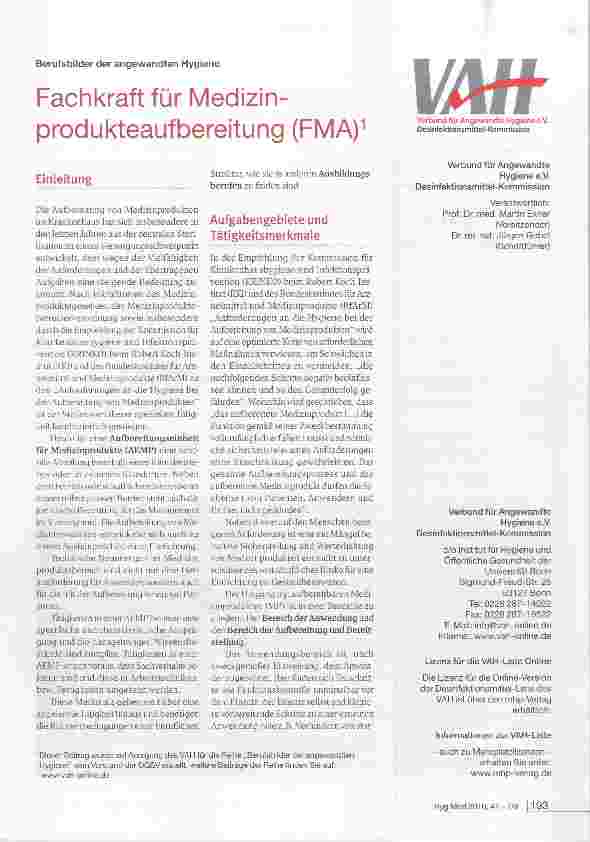 Vorschauseite 1: Fachkraft für Medizinprodukteaufbereitung (FMA)