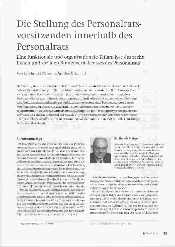 Vorschauseite 1: Die Stellung des Personalratsvorsitzenden innerhalb des Personalrats