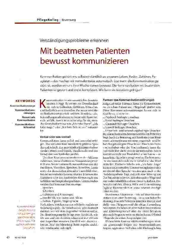 Vorschauseite 1: Mit beatmeten Patienten bewusst kommunizieren