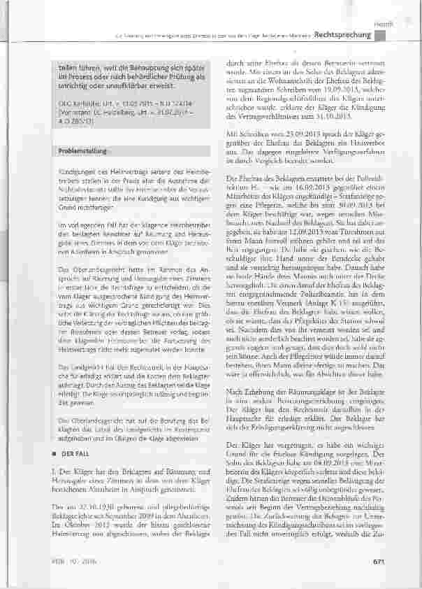 Vorschauseite 2: Zur Räumung und Herausgabe eines Zimmers in dem von dem Kläger betriebenen Altenheim