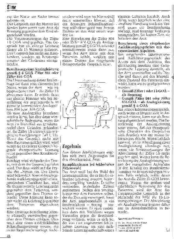 Vorschauseite 4: Eingehendes Beratungsgespräch mit psychotherapeutischen Aspekten Berechnungsfähigkeit gemäß Ziffer 804 GOÄ