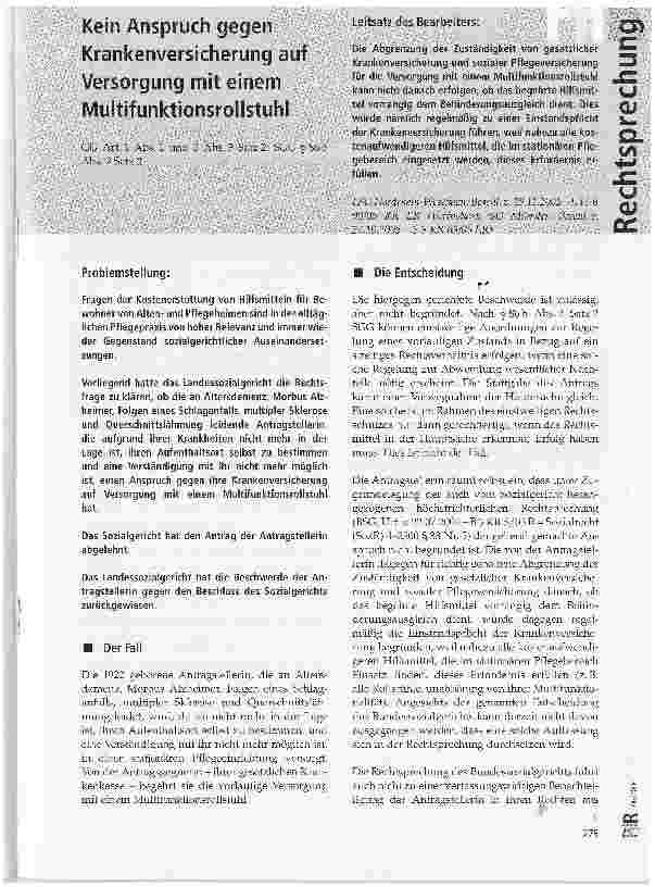 Vorschauseite 1: Kein Anspruch gegen Krankenversicherung auf Versorgung mit einem Multifunktionsrollstuhl