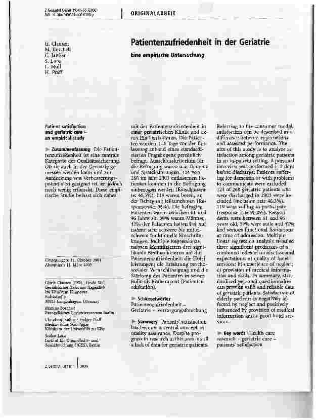 Vorschauseite 1: Patientenzufriedenheit in der GeriatrieEine empirische Untersuchung