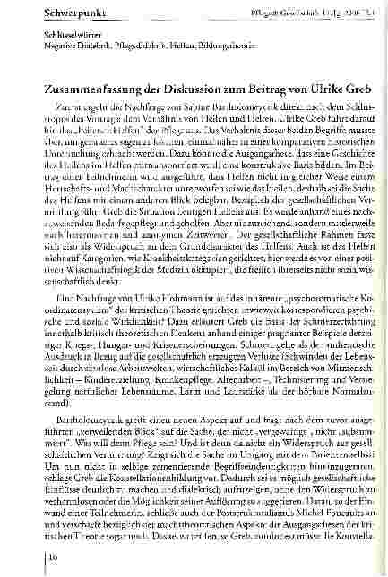Vorschauseite 5: Helfen im Diskurs der Negativen Dialektik - eine Chiffre für pflegerisches Handeln