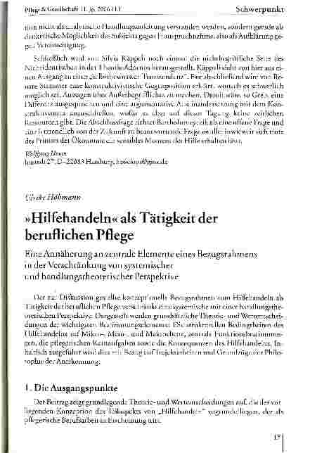 Vorschauseite 6: Helfen im Diskurs der Negativen Dialektik - eine Chiffre für pflegerisches Handeln