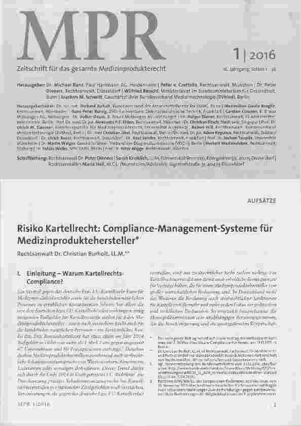 Vorschauseite 1: Risiko Kartellrecht: Compliance-Management-Systemefür Medizinproduktehersteller