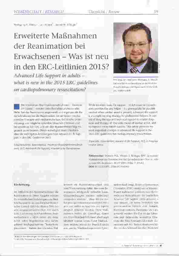 Vorschauseite 1: Erweiterte Maßnahmen der Reanimation bei Erwachsenen Was ist neu in den ERC-Leitlinien 2015?
