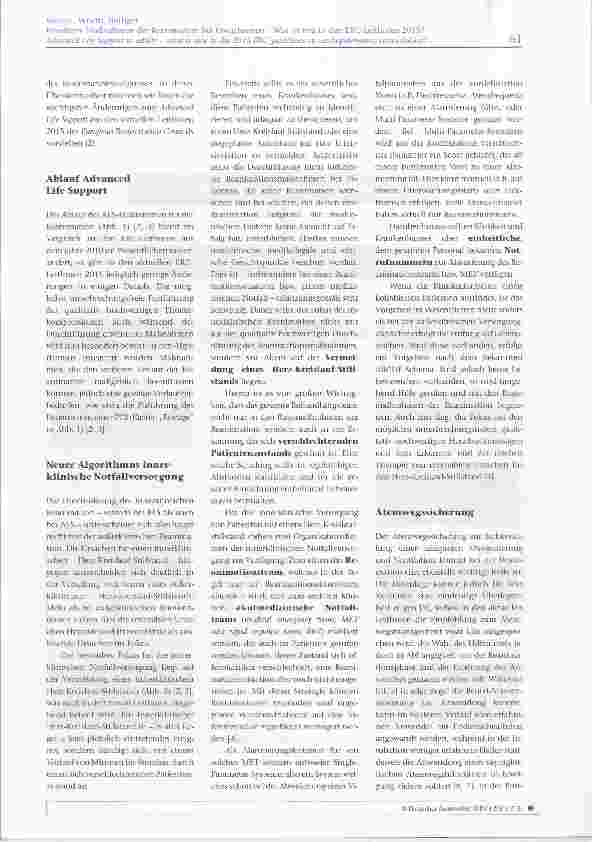 Vorschauseite 3: Erweiterte Maßnahmen der Reanimation bei Erwachsenen Was ist neu in den ERC-Leitlinien 2015?