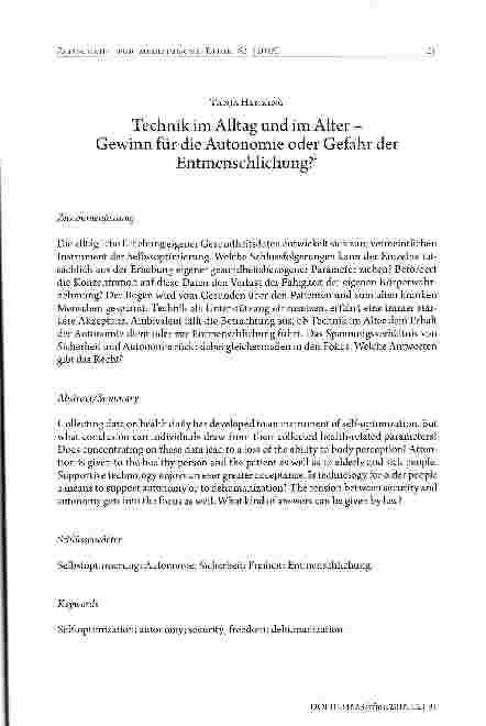 Vorschauseite 1: Technik im Alltag und im Alter - Gewinn für die Autonomie oder Gefahr der Entmenschlichung?