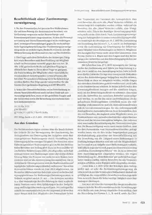 Vorschauseite 1: Beachtlichkeit einer Zustimmungsverweigerung