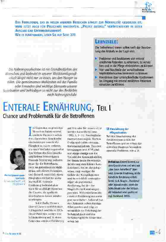 Vorschauseite 1: Enterale Ernährung Teil 1 Chance und Problematik für die Betroffenen