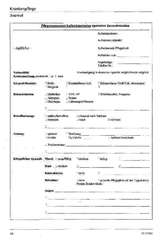 Vorschauseite 2: Die Pflegeanamnese Konzept zur Erhebung des pflegerischen Aufnahmestatus auf einer operativen Intensivstation