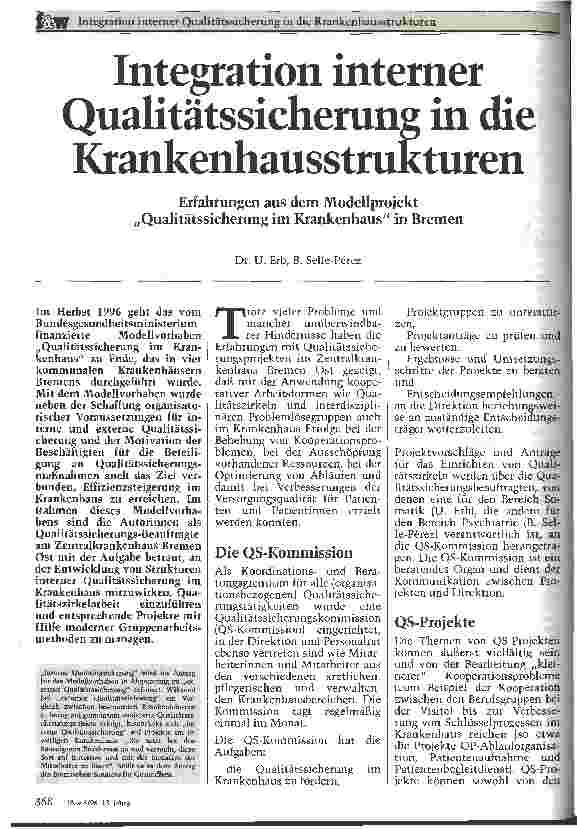 Vorschauseite 1: Integration interner Qualitätssicherung in die Krankenhausstrukturen Erfahrungen aus dem Modellprojekt Qualitätssicherung im KHS Bremen