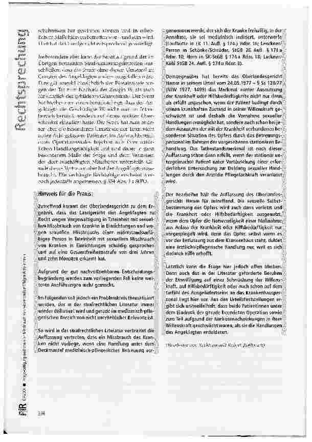 Vorschauseite 6: Vergewaltigung und sexueller Missbrauch von widerstandsunfähigen Patientinnen