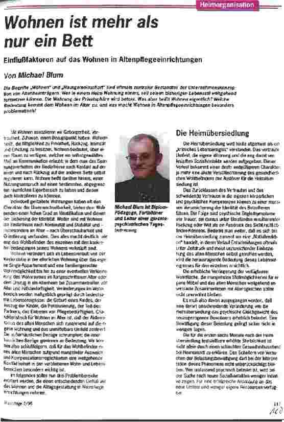 Vorschauseite 1: Wohnen ist mehr als nur ein Bett Einflußfaktoren auf das Wohnen in Altenpflegeeinrichtungen