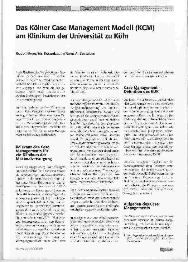 Vorschauseite 1: Das Kölner Case Management Modell (KCM) am Klinikum der Universität zu Köln