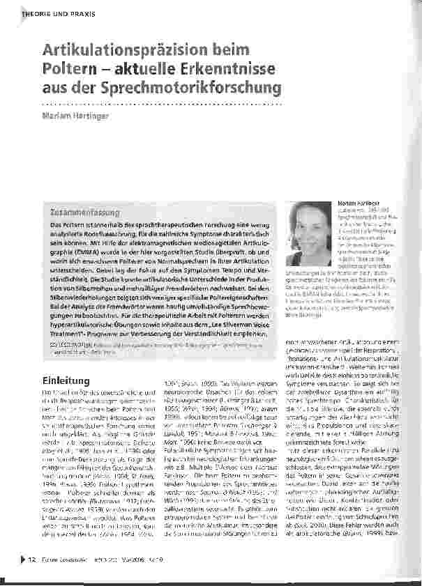 Vorschauseite 1: Artikulationspräzision beim Poltern - aktuelle Erkenntnisse aus der Sprechmotorikforschung