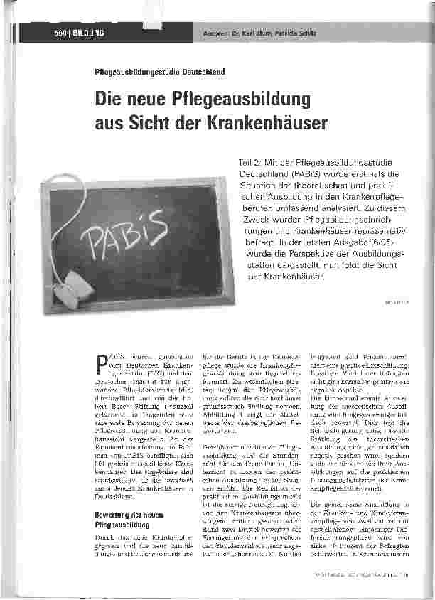 Vorschauseite 1: Die neue Pflegeausbildung aus Sicht der Krankenhäuser